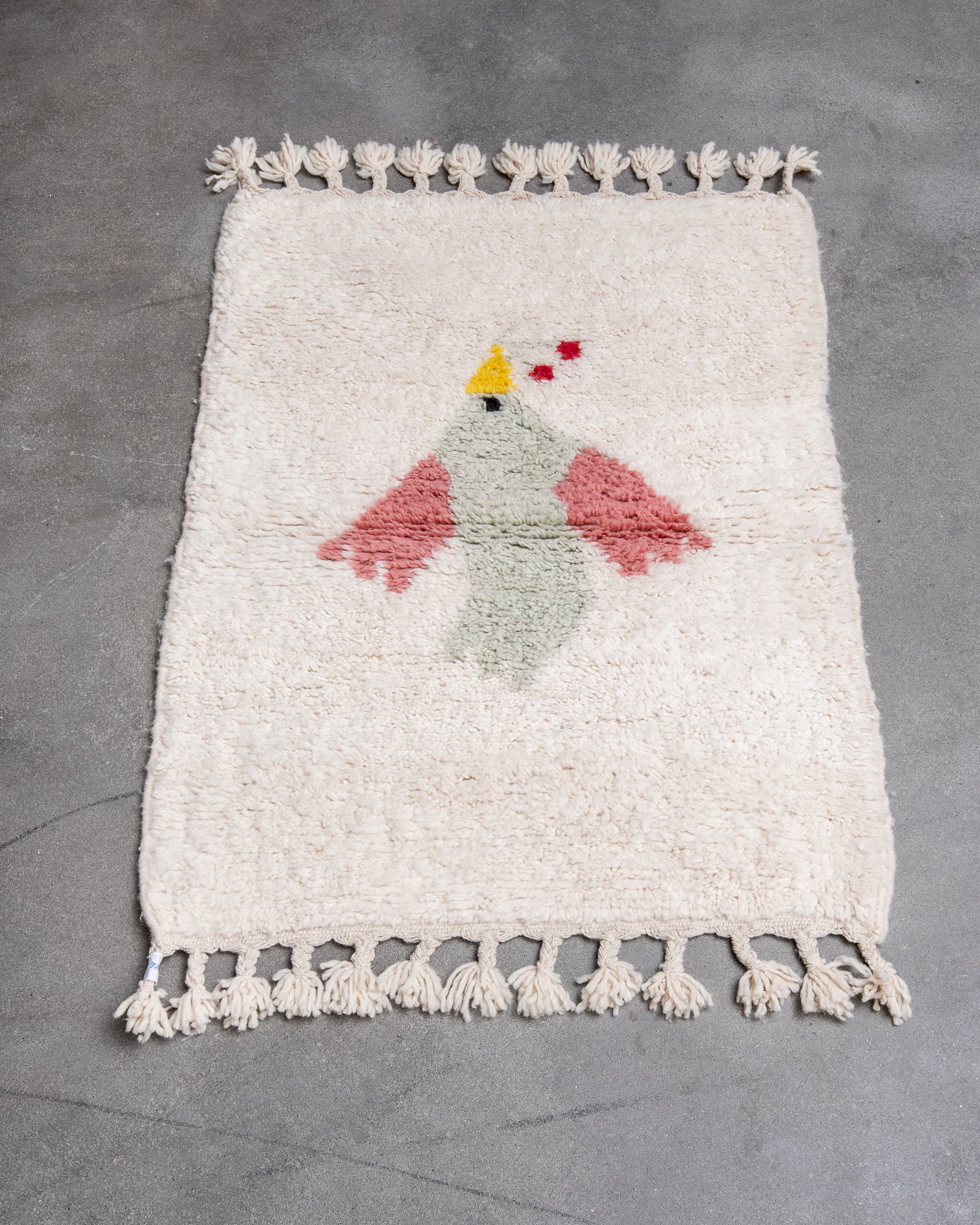 Modern, designer, handcrafted Berber rug from Morocco. Beniourain carpet with beautiful colours and patterns and fluffy wool texture.